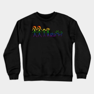 Lesbian family in rainbow colors, with children, cat and dog Crewneck Sweatshirt